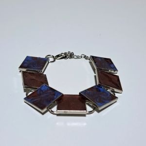 Polymer Clay Bracelet - Hand Crafted - Brown & Blue - One-of-a-kind Jewelry